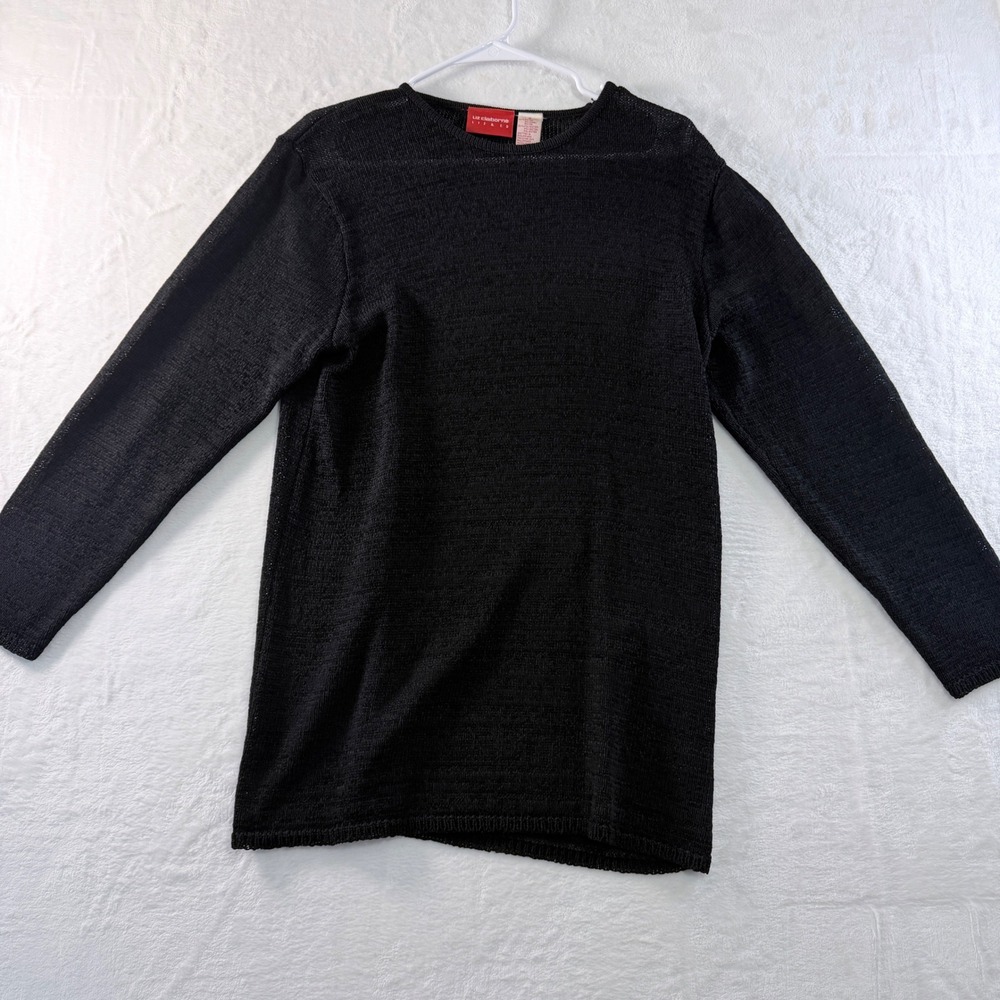 Liz Claiborne Liz & Co Knit Top Womens Small Black Long Sleeve Textured Pullover